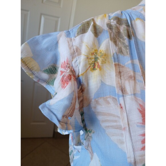 Cocomo Womens Blouse Top Size Medium Blue Floral Pleated Popover Flutter Sleeve - Picture 6 of 14